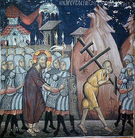 icon of simon of cyrene carrying the Cross